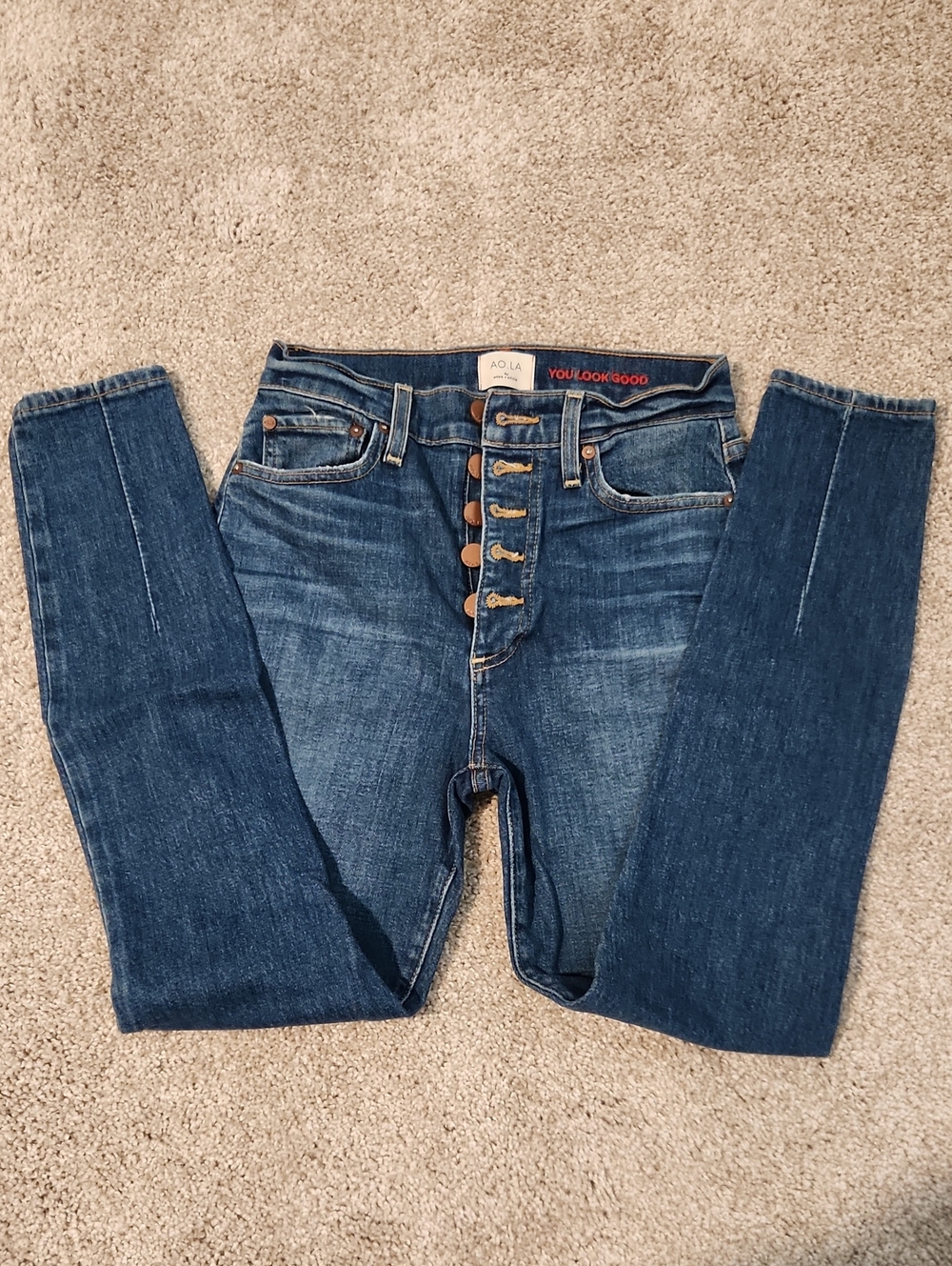 Alice + Olivia Dark Blue High-Rise Button-Fly Skinny Jeans